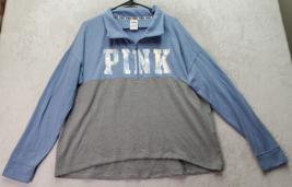 PINK Victoria&#39;s Secret Sweatshirt Womens Size Large Blue Long Sleeve Quarter Zip - £20.37 GBP