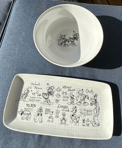 Primary image for Mickey Mouse & Friends Disney Sketchbook 10” Serving Bowl & 13” Platter Tray New