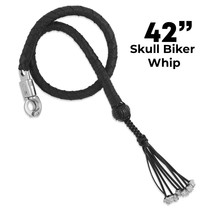 42&quot; Leather Motorcycle Get Back Whip 1 Ball &amp; Skulls Handlebar Black Bik... - £16.54 GBP