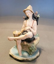 Vintage Sleepy Fisherman Figurine Arnart 6.75&quot; Realistic Numbered 1333 Napping - £23.34 GBP