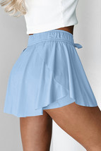 Sky Blue Drawstring Elastic Waistband Lined Tennis Skorts - $231.71 MXN