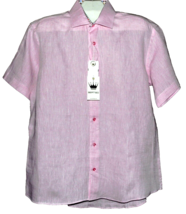 Bertigo  Design Pink 100% Linen Stylish Men&#39;s Shirt Size US XL EU 5 - £73.66 GBP