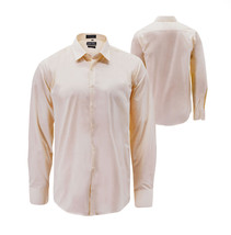 Men&#39;s Classic Button Up Long Sleeve Solid Cream Color Slim Fit Dress Shirt - $20.95