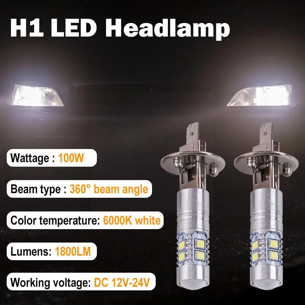 2pcs H1 LED Headlamp Bulb 6000K 100W High Low Beam Car Bulbs Suv Auto Truck Dr - £12.66 GBP