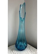 Vintage MCM LE Smith Large Swung Ribbed Blue Glass Vase Fat Bottom 24” Tall - $401.46