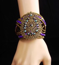Bohemian bracelet /  WIDE Peacock purple blue / irridescent Cuff Bracelet / godd - £99.55 GBP