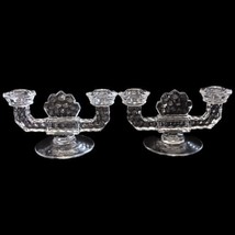 Fostoria American Glass Candlesticks Double Holders Vintage Art Deco Pair Clear - £38.90 GBP