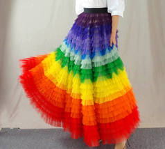Rainbow Tutu Maxi Skirt Outfit Women Custom Plus Size Multicolored Holiday Skirt image 8