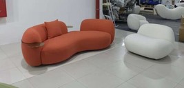 Orange Curved Fabric 3 Seater Sofa With Integrated Table Made To Order - £1,563.84 GBP