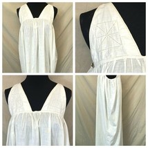 Antique Victorian Nightgown size S M White Cotton Doily Straps Sleeveless DS5 - £35.62 GBP