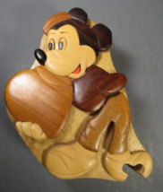 Wooden Puzzle Box Mickey Mouse Red Felt Interior 5.25&quot; x 4.5&quot; Missing piece - £6.13 GBP
