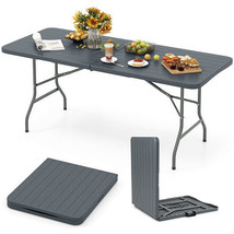 6 Feet Folding Table with Wood Grain HDPE Tabletop and Safe Lock Mechani... - $2,596.58 MXN