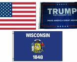 K&#39;s Novelties 3x5 Trump #1 &amp; USA American &amp; State of Wisconsin Wholesale... - £19.29 GBP
