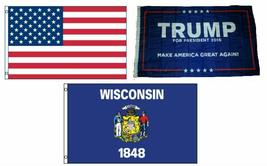 K&#39;s Novelties 3x5 Trump #1 &amp; USA American &amp; State of Wisconsin Wholesale Set Fla - £18.60 GBP