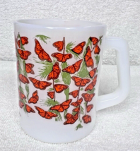Vintage Milk Glass w Orange Butterflies Coffee Mug Cup Moro Bay Californ... - $24.75