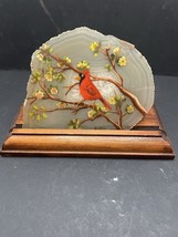 Hand Painted Cardinal On Stone With Wood Base - $24.75