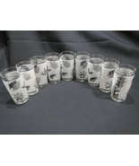 9 Vintage Silver Leaf Frosted Juice Glasses w/ Lt Gray &amp; Dk Gray Leaves  - £23.56 GBP