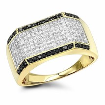 4Ct Simulated Black Diamond Cluster Men Engagement Ring 14K Yellow Gold Plated - £122.08 GBP