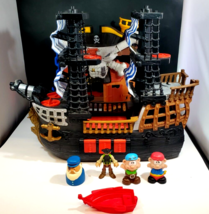 2006 Fisher Price Black Pirate Ship with Blue &amp; White Sails with Pirates Cove - £46.43 GBP