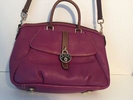 Dooney &amp; Bourke Purple Samba Leather Satchel Bag Zip Logo Lock $338 QVC ... - £159.64 GBP