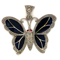 Vintage Sterling Signed GSI CN Rare Modernist Black Onyx Butterfly Charm... - £43.42 GBP