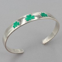 JMH Ireland Sterling Silver Green Enamel Shamrock Trio Cuff Bracelet 22.7 Grams - $49.99