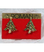 1980s Gold-tone Christmas Tree Clip-On Earrings Roman Christmas Costume Jewelry