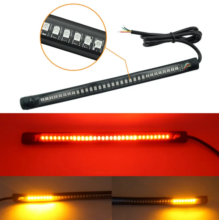 Motorcycle Turn Signal Light Bar Strip, Red-Yellow, Flexible 48 LED Tail Rear - £10.32 GBP