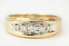 1 Ct Simulated Diamond 14K Yellow Gold Plated 5-Stone Men&#39;s Engagement Band Ring - £54.99 GBP