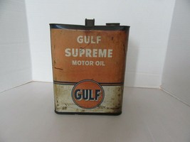 Vintage GULF Supreme Motor Oil Can SAE 20-20W-2 Gallon-Empty - £35.31 GBP