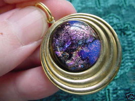 (#DB-304) Dichroic Glass Pendant Jewelry Purple Pink Black Brass - £10.46 GBP