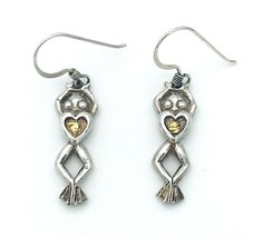 Vintage 925 Sterling Silver Frog Gold Nugget Heart Belly Earrings - £18.96 GBP