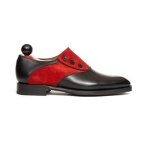 NEW Handmade Red Black Color Shoe, Men Button Leather Suede Shoe, Men&#39;s Fashion  - £115.65 GBP