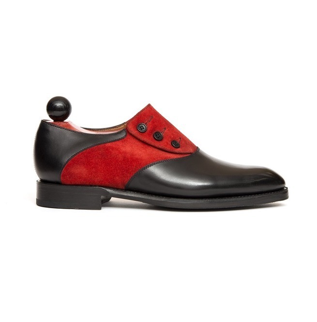 NEW Handmade Red Black Color Shoe, Men Button Leather Suede Shoe, Men's Fashion
