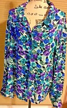Women’s 24K Floral Button Down Blouse Blues Purple Long Sleeves 26W SKU ... - $5.92