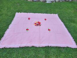Italian vintage bedspread, pink wool large bed cover, XXL size, boho bed... - $120.00