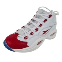 Reebok Iverson Question Mid White Red Athletic Shoes Size 5 Boys = 6.5 Women DS - £63.71 GBP
