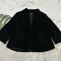 Style &amp; Co Womens Vintage Y2k Velvet Blazer Size 14 Petite New Black Emb... - $38.60