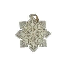 Vintage Retro Handmade Christmas Snowflake Ornament Plastic Canvas Yarn Stitched - £7.48 GBP
