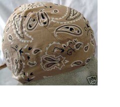 Tan Light Brown Beige Paisley Fitted Bandana w/TIES Doo Do Du Rag Head Wrap Cap - £6.86 GBP