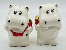 Vintage White House Hippo Courting Couple Salt Pepper Shakers Ceramic 4 inch - £13.23 GBP