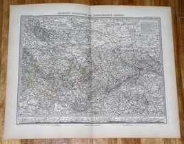 1882 Original Antique Map Of Saxony Sachsen Thuringia Thüringen Germany - £17.22 GBP