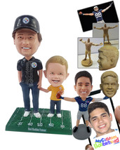 Personalized Bobblehead Dad and son chearing for their teams with kid holding a  - £122.03 GBP