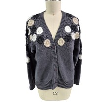 90s Y2K Spiegle Apart Gray Knit/Crocheted Rosettes Ramie Blend Cardigan ... - $1,152.56 MXN