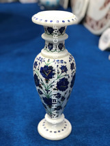 12&quot; White Marble Flower Vase Decorative Lapis Lazuli Inlaid Hallway Decor E181 - £670.88 GBP