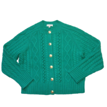 NWT J.Crew Cable-Knit Cardigan Sweater in Emerald Beryl Green Gold Butto... - £63.12 GBP