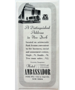 1938 Hotel Ambassador Advertisement Park Ave New York City  Accommodatio... - $367.32 MXN