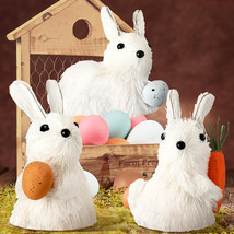 Set of 3 Easter Bunny Decoration Natural Vibe Sisal White Easter Bunny Family - £11.09 GBP