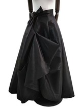 BLACK Pleated Taffeta Skirt Women Plus Size A-line Maxi Skirt Prom Party Outfit