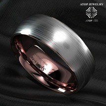 ATOP 8mm Tungsten ring Silver Brushed Rose Gold Inlay Men&#39;s Wedding Band - $29.99